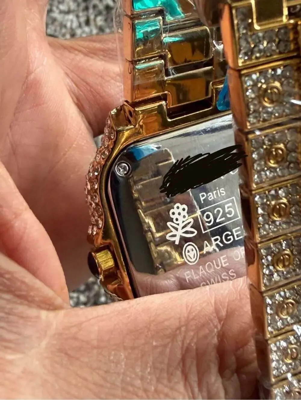 Iced Out Gold-Tone Square Wristwatch with 925 prongs. MENS LUXYRY WATCH